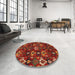 Round Machine Washable Abstract Red Rug in a Office, wshabs4112