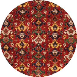 Round Machine Washable Abstract Red Rug, wshabs4112