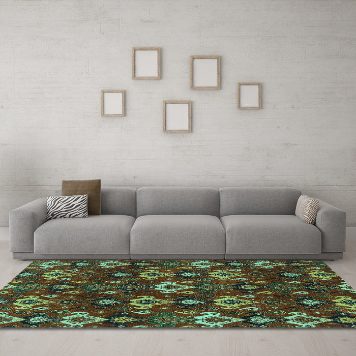 Machine Washable Abstract Turquoise Modern Area Rugs in a Living Room,, wshabs4112turq
