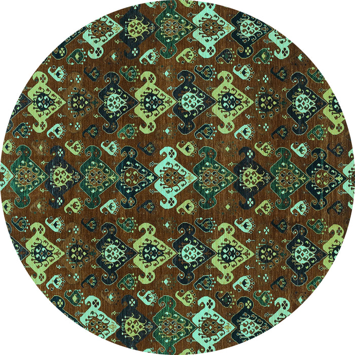 Round Machine Washable Abstract Turquoise Modern Area Rugs, wshabs4112turq