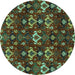 Round Machine Washable Abstract Turquoise Modern Area Rugs, wshabs4112turq