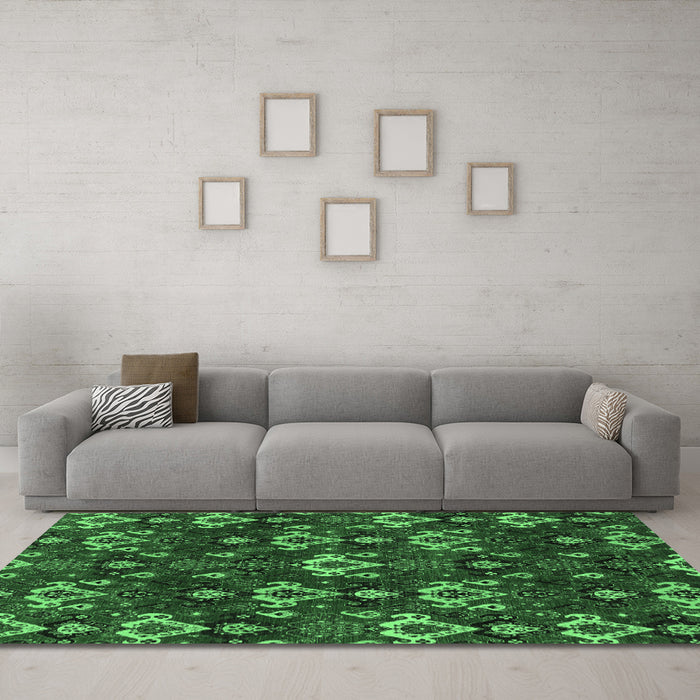 Machine Washable Abstract Emerald Green Modern Area Rugs in a Living Room,, wshabs4112emgrn