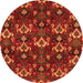 Round Machine Washable Abstract Orange Modern Area Rugs, wshabs4112org