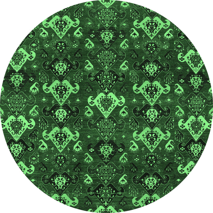 Round Machine Washable Abstract Emerald Green Modern Area Rugs, wshabs4112emgrn