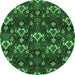 Round Machine Washable Abstract Emerald Green Modern Area Rugs, wshabs4112emgrn