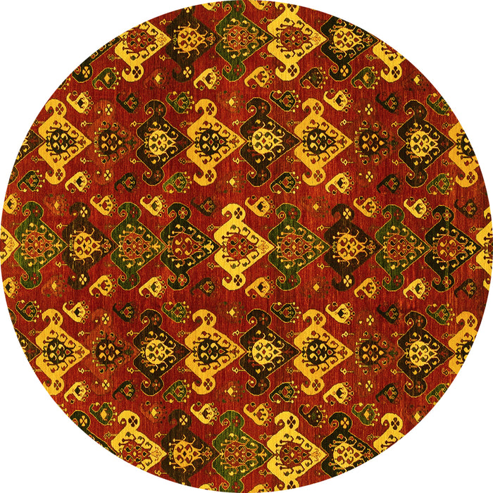 Round Abstract Yellow Modern Rug, abs4112yw