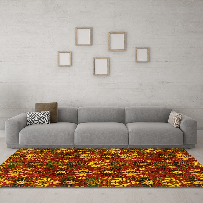 Machine Washable Abstract Yellow Modern Rug in a Living Room, wshabs4112yw