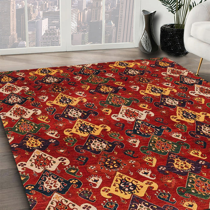 Machine Washable Abstract Red Rug in a Family Room, wshabs4112