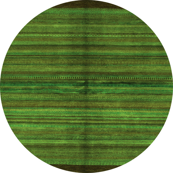 Round Machine Washable Abstract Green Modern Area Rugs, wshabs4113grn