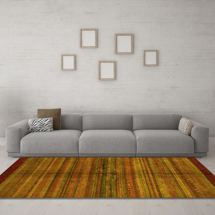 Machine Washable Abstract Yellow Modern Rug in a Living Room, wshabs4113yw