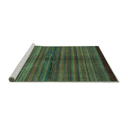 Sideview of Machine Washable Abstract Turquoise Modern Area Rugs, wshabs4113turq