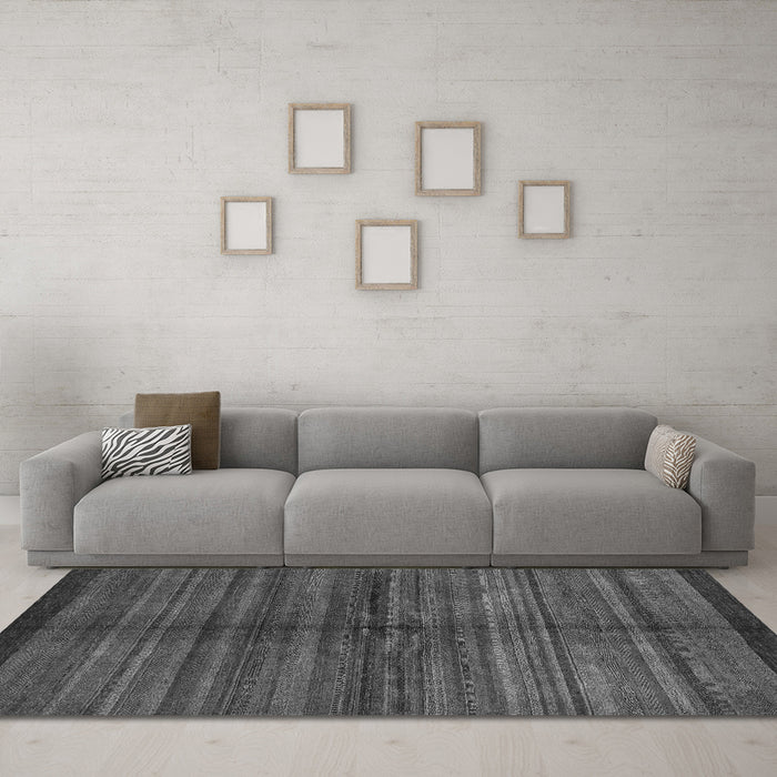 Machine Washable Abstract Gray Modern Rug in a Living Room,, wshabs4113gry