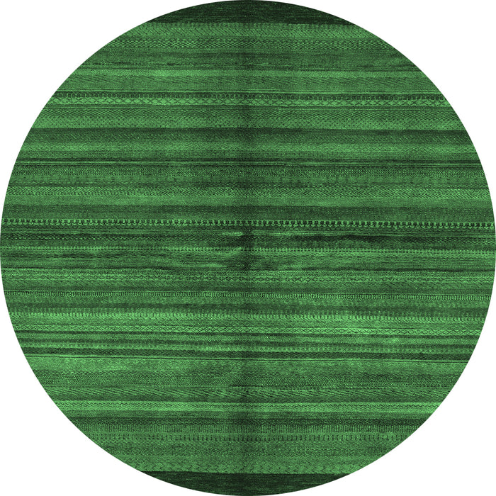 Round Machine Washable Abstract Emerald Green Modern Area Rugs, wshabs4113emgrn
