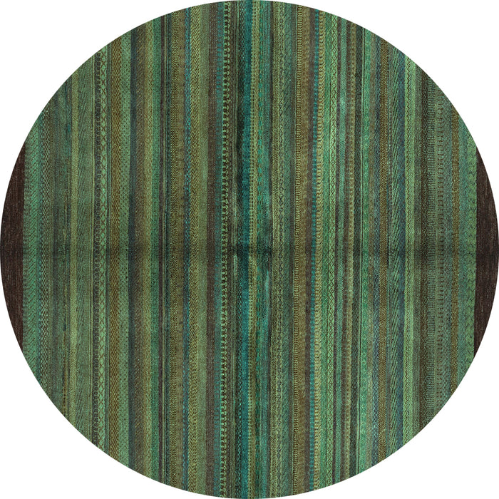 Round Machine Washable Abstract Turquoise Modern Area Rugs, wshabs4113turq