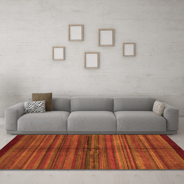 Machine Washable Abstract Orange Modern Area Rugs in a Living Room, wshabs4113org