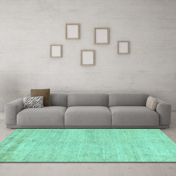 Machine Washable Solid Turquoise Modern Area Rugs in a Living Room,, wshabs4115turq