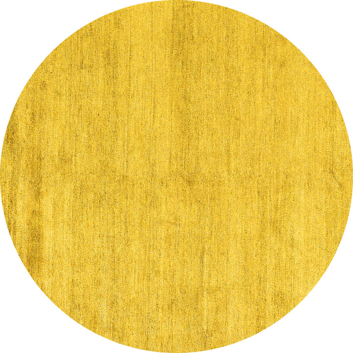Round Machine Washable Solid Yellow Modern Rug, wshabs4115yw