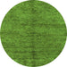 Round Machine Washable Abstract Green Modern Area Rugs, wshabs4117grn