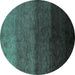 Round Machine Washable Abstract Turquoise Modern Area Rugs, wshabs4118turq