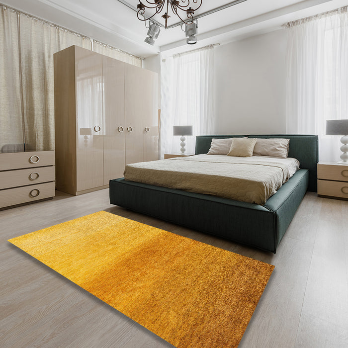 Abstract Deep Yellow Modern Rug in a Bedroom, abs4119