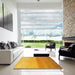 Square Abstract Deep Yellow Modern Rug in a Living Room, abs4119