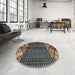 Round Machine Washable Abstract Brown Rug in a Office, wshabs411