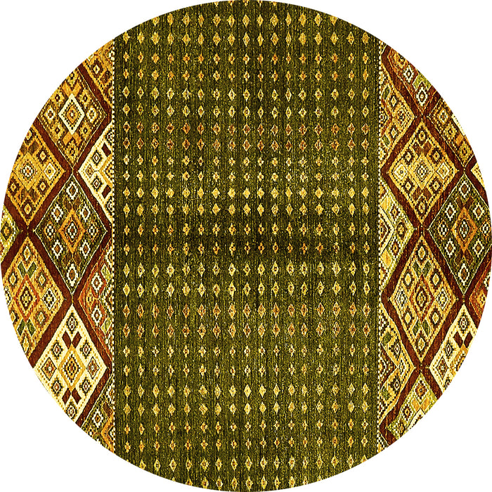 Round Machine Washable Abstract Yellow Modern Rug, wshabs411yw