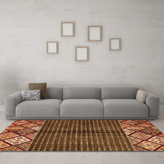 Machine Washable Abstract Orange Modern Area Rugs in a Living Room, wshabs411org