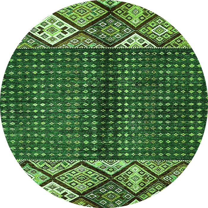 Round Machine Washable Abstract Green Modern Area Rugs, wshabs411grn