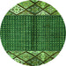 Round Machine Washable Abstract Green Modern Area Rugs, wshabs411grn