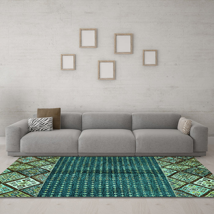 Machine Washable Abstract Turquoise Modern Area Rugs in a Living Room,, wshabs411turq