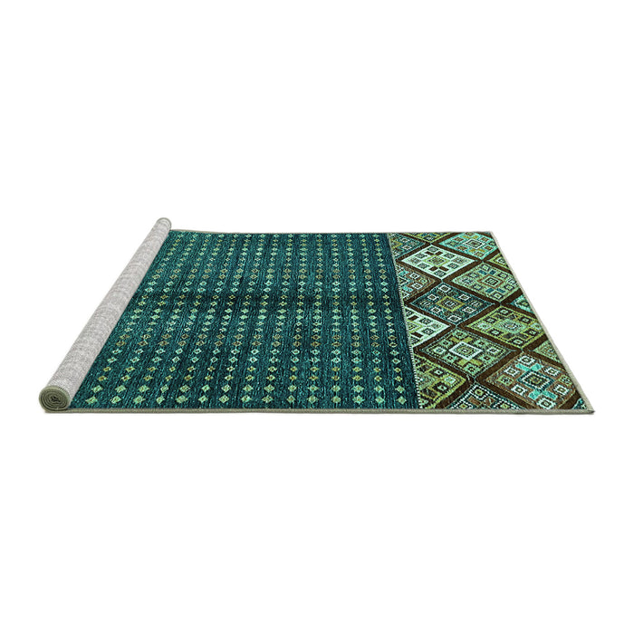 Sideview of Machine Washable Abstract Turquoise Modern Area Rugs, wshabs411turq