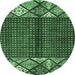 Round Abstract Emerald Green Modern Rug, abs411emgrn