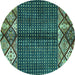 Round Abstract Turquoise Modern Rug, abs411turq