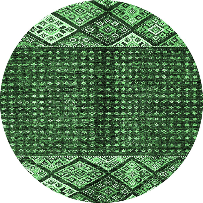 Round Machine Washable Abstract Emerald Green Modern Area Rugs, wshabs411emgrn
