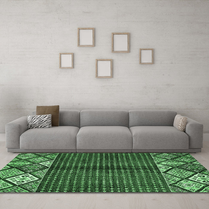 Machine Washable Abstract Emerald Green Modern Area Rugs in a Living Room,, wshabs411emgrn