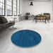 Round Machine Washable Abstract Blueberry Blue Rug in a Office, wshabs4120