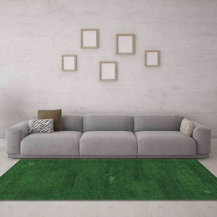 Machine Washable Abstract Emerald Green Modern Area Rugs in a Living Room,, wshabs4120emgrn
