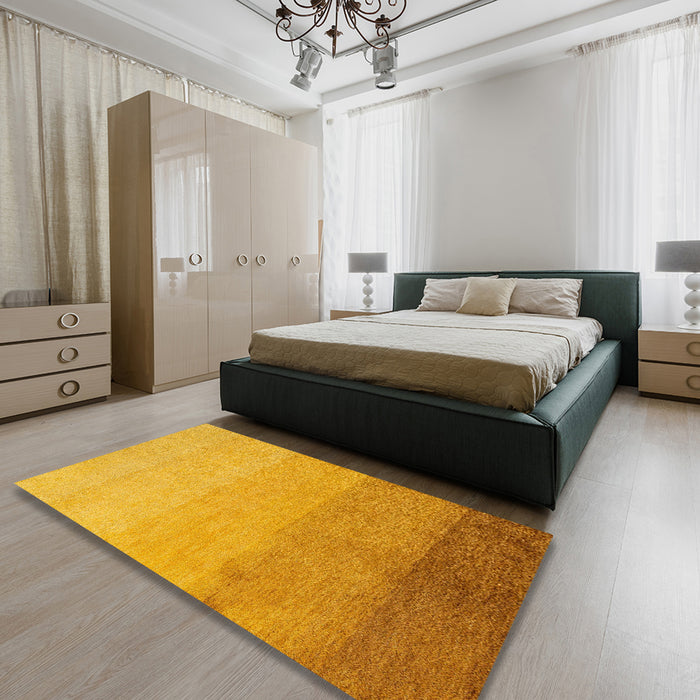 Abstract Deep Yellow Modern Rug in a Bedroom, abs4121