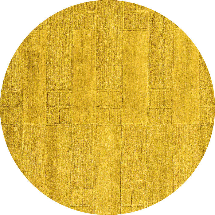 Round Machine Washable Solid Yellow Modern Rug, wshabs4122yw