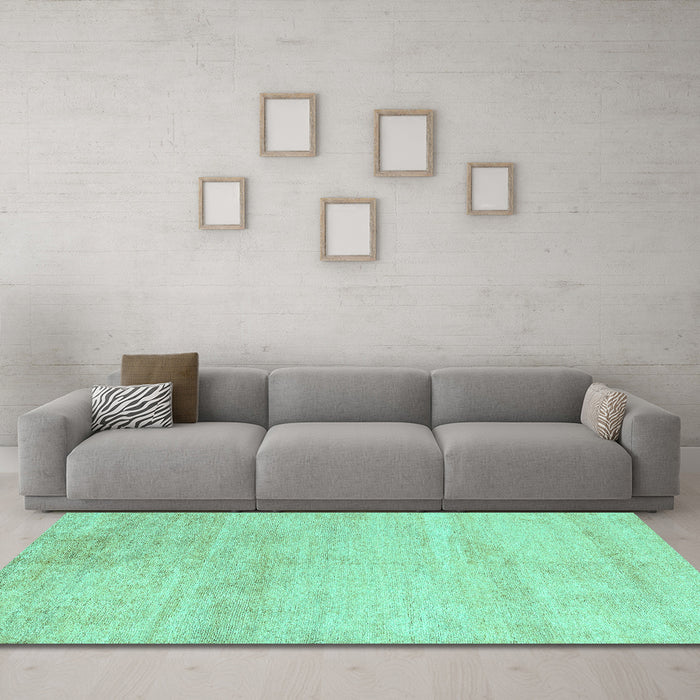 Machine Washable Solid Turquoise Modern Area Rugs in a Living Room,, wshabs4123turq
