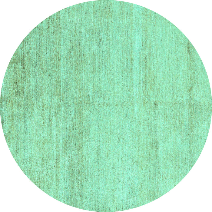 Round Machine Washable Solid Turquoise Modern Area Rugs, wshabs4123turq