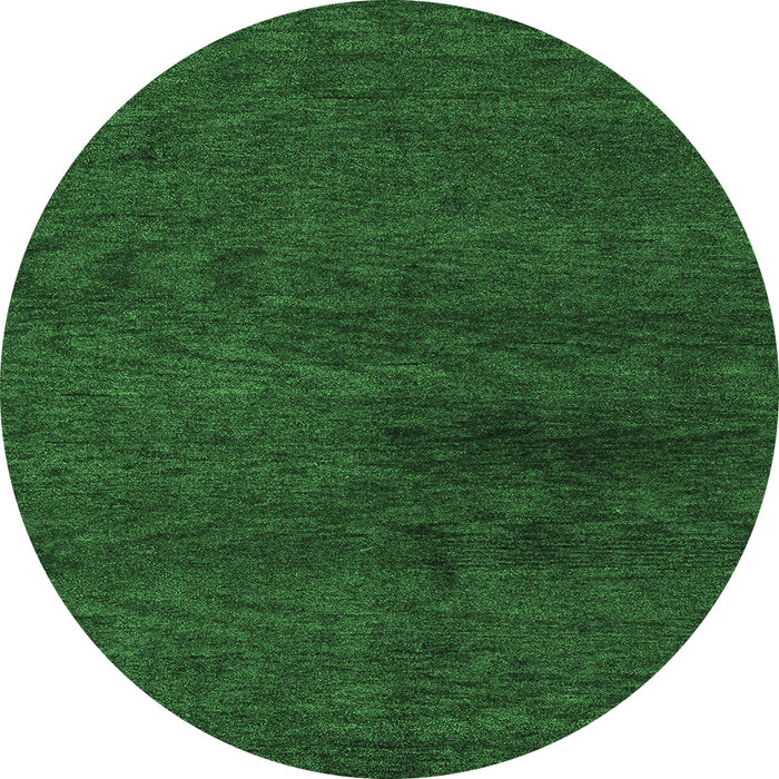 Round Machine Washable Abstract Emerald Green Modern Area Rugs, wshabs4124emgrn