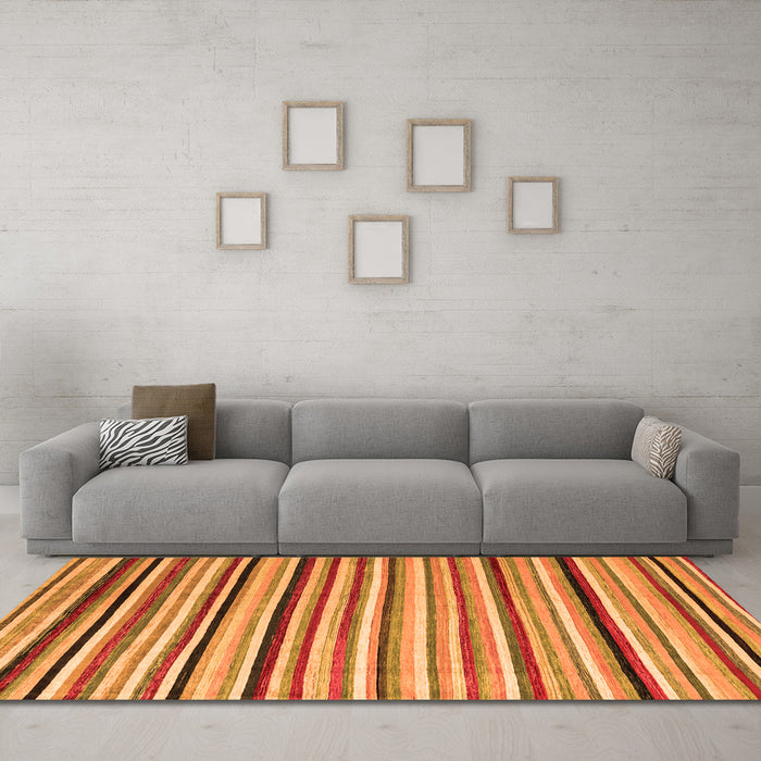Machine Washable Abstract Orange Modern Area Rugs in a Living Room, wshabs4126org