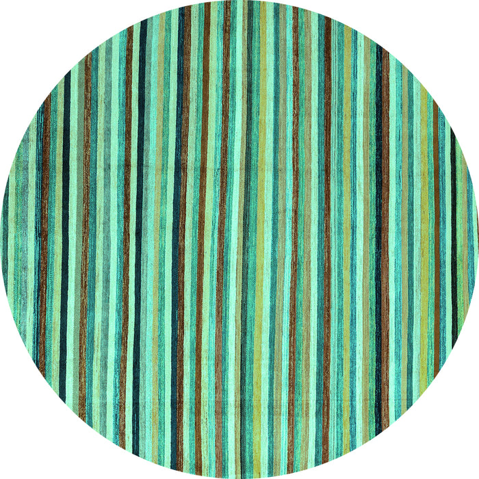 Round Machine Washable Abstract Turquoise Modern Area Rugs, wshabs4126turq