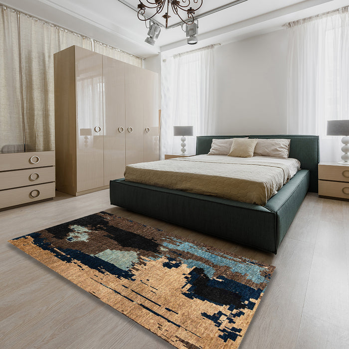 Machine Washable Abstract Dark Almond Brown Rug in a Bedroom, wshabs4127