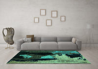 Machine Washable Abstract Turquoise Modern Rug, wshabs4127turq