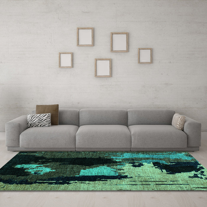 Machine Washable Abstract Turquoise Modern Area Rugs in a Living Room,, wshabs4127turq