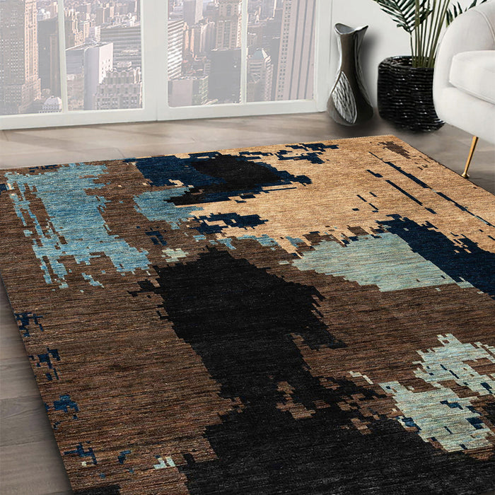 Abstract Dark Almond Brown Modern Rug in Family Room, abs4127