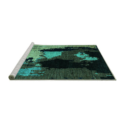 Sideview of Machine Washable Abstract Turquoise Modern Area Rugs, wshabs4127turq
